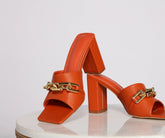 Chunky Chain Link Faux Leather Mules Sai Feel